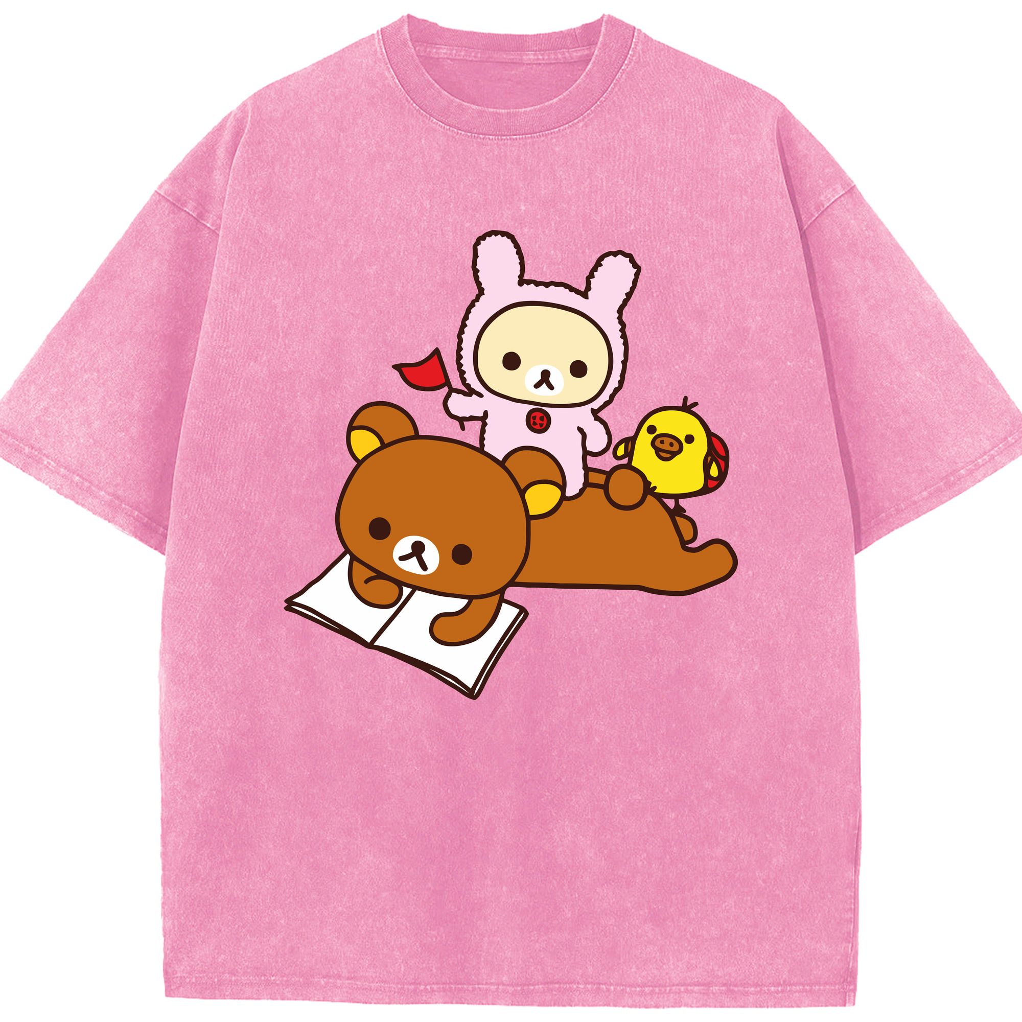 （画像用） リラックマ リラックマ キイロイトリ Rilakkuma Korilakkuma Kiiroitori 綿100% ヴィンテージ風 半袖Tシャツ（フロントプリント）